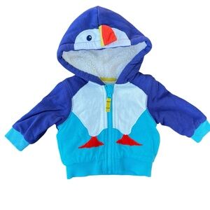 Baby Boden Blue Purple Turquoise Penguin Hooded Zip Sweatshirt